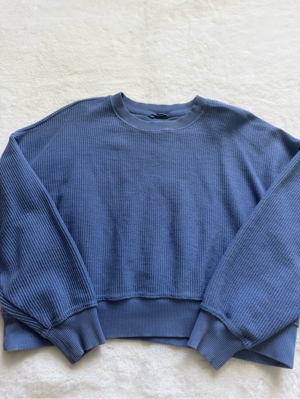 Aerie Women's blue waffle knit crewneck sweatshirt